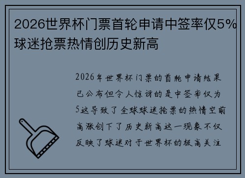 2026世界杯门票首轮申请中签率仅5%球迷抢票热情创历史新高